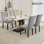 Velvet Dining Kitchen Chair Set of 4, Parsons Upholstered Dining Room Chair, Wood Accent Chair with Nailed Trim, Grey