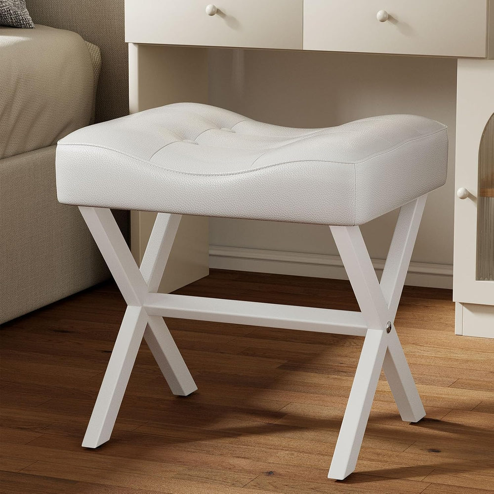 Memobarco 18-Inch Large Leather Vanity Stool, Vanity Chair with Metal X-Leg, ...