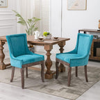Modern Dining Chairs Set of 2, High Back Dining Chairs Side Chairs with Solid Wood Legs, Upholstered Fabric Dining Room Chairs for Dining Room Kitchen, Lake Blue