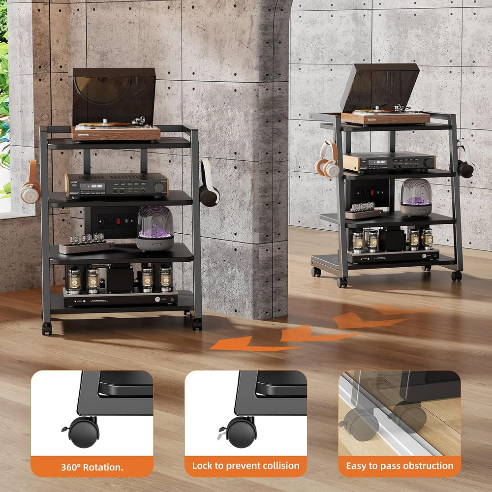 Mobile AV Media Stand with Outlets and 4 Rolling Caster Wheels