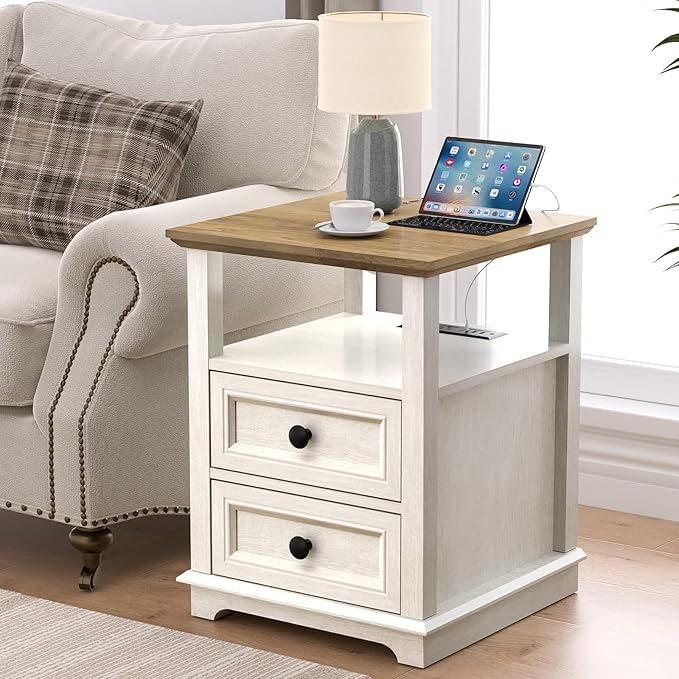 18" Wide End Table with Fast Charging Station Set of 2, 18” Wide Sofa En...