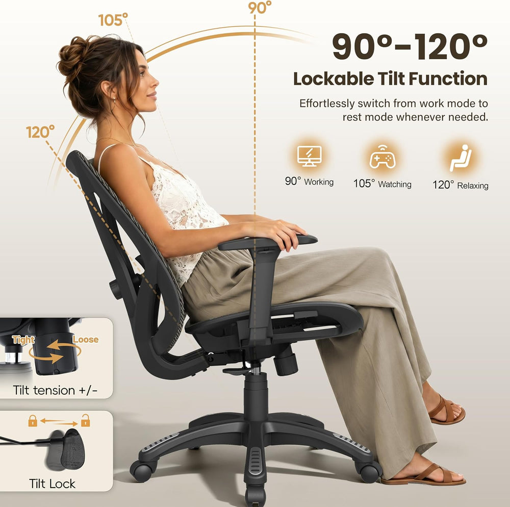 Ergonomic Office Chair, Mesh Computer Desk Chairs with Adjustable Lumbar Supp...