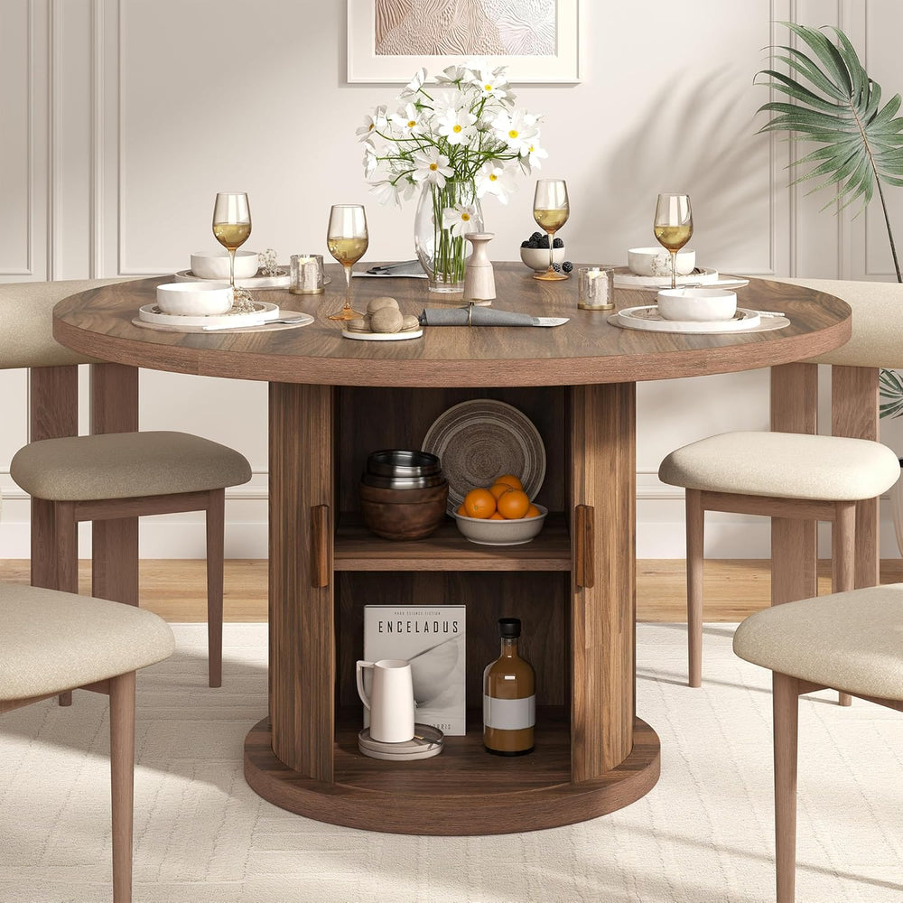 knoworld 47" Round Dining Table for 4-6, Modern Fluted Pedestal Kitchen ...