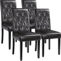 Yaheetech Upholstered Dining Chairs Set of 4 Modern Leather Parsons Kitchen Chairs with Button Tufted High Back and Solid Wood Legs and for Dining Room/Living Room/Restaurant, Brown