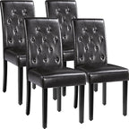 Yaheetech Upholstered Dining Chairs Set of 4 Modern Leather Parsons Kitchen Chairs with Button Tufted High Back and Solid Wood Legs and for Dining Room/Living Room/Restaurant, Brown