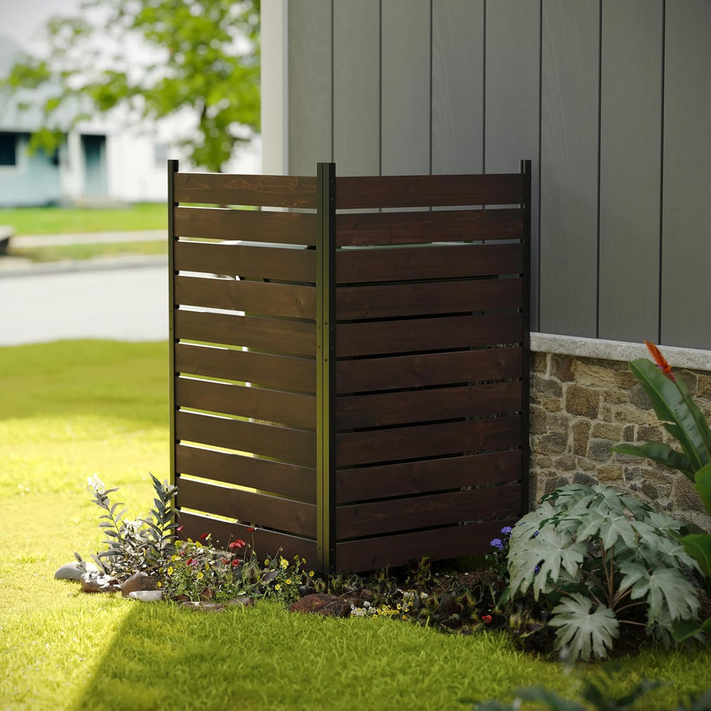 Wood Privacy Screen No Dig Outdoor Garden Fence (Dark Brown, 61 * 37.8 in)