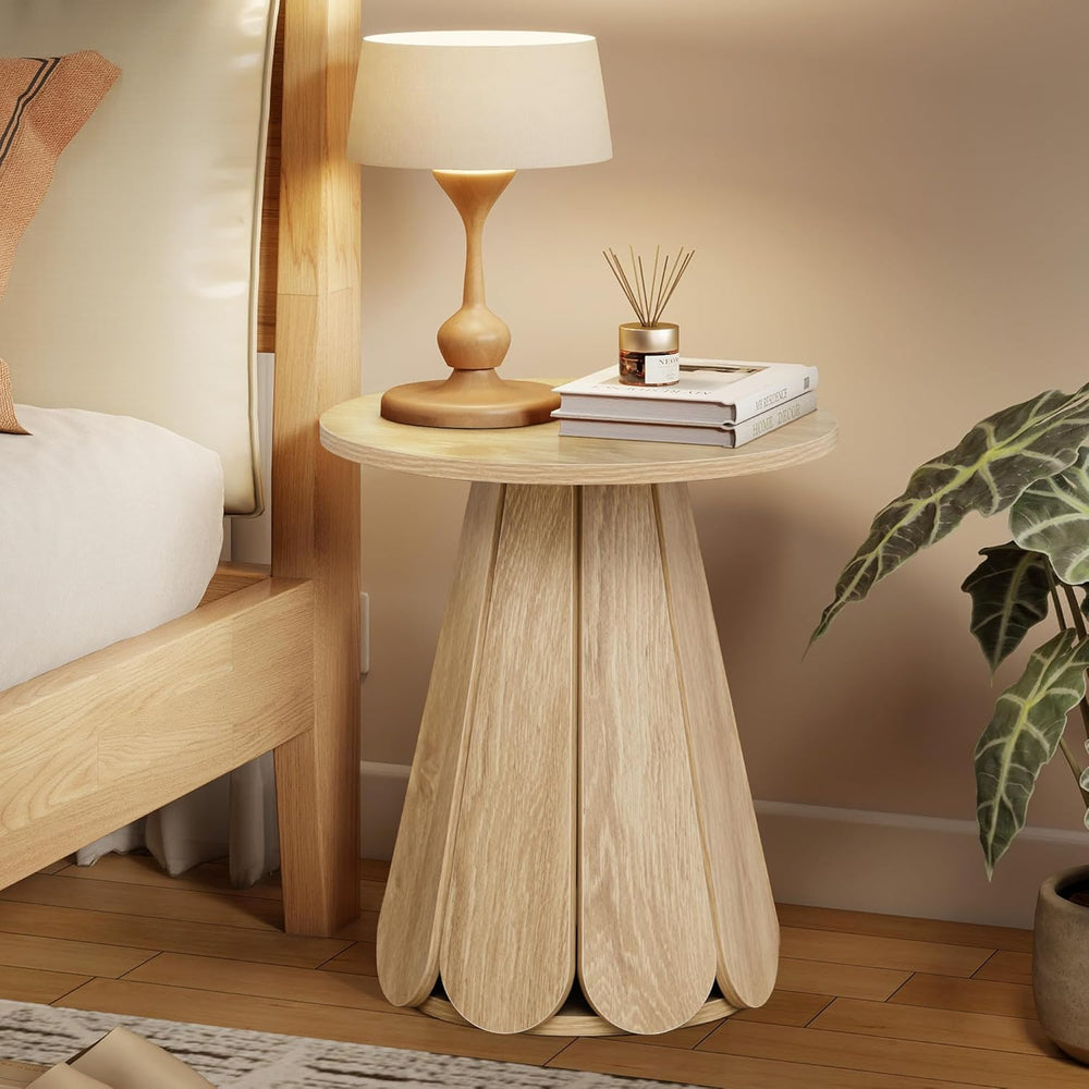 Round End Table Nightstand Set of 2, Mid Century Modern Side Table, Circle Be...