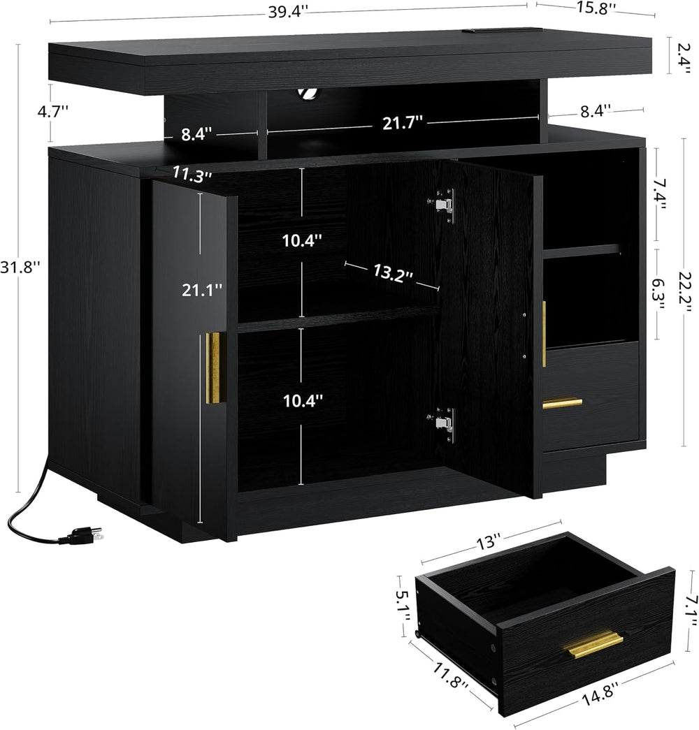 IRONCK Buffet Cabinet, Sideboard Cabinet with Power Outlet and LED Light, Mod...