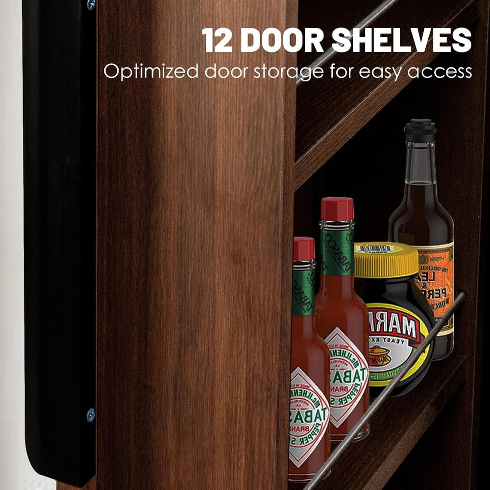 62.99'' Walnut Kitchen Pantry Cabinet Tall Freestanding Pantry Storag...