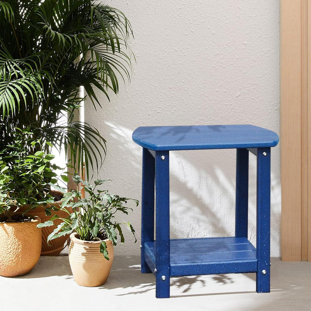 Adirondack Square Outdoor Side Table,2-Tier Storage Patio Side Table, HDPE En...
