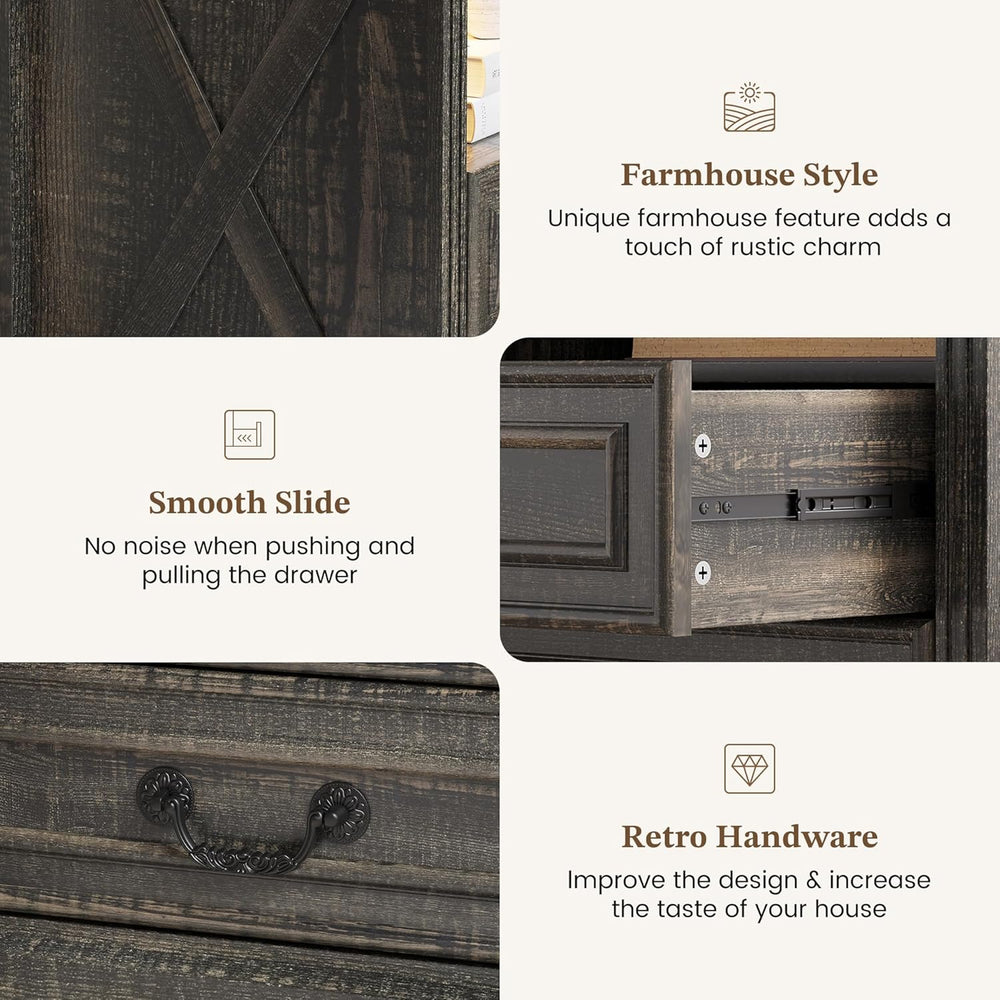 Nightstand Set 2 with Gun Drawer, Farmhouse Night Stand with LED Lights and H...