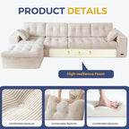 MAXYOYO 132" L Shaped Modular Sectional Sofa with Ottoman, Cloud Boneless Couch with Layered Cushion, Upholstered Sofa in a Box, Flexible Module Combination for Living Room, No Assembly, Beige
