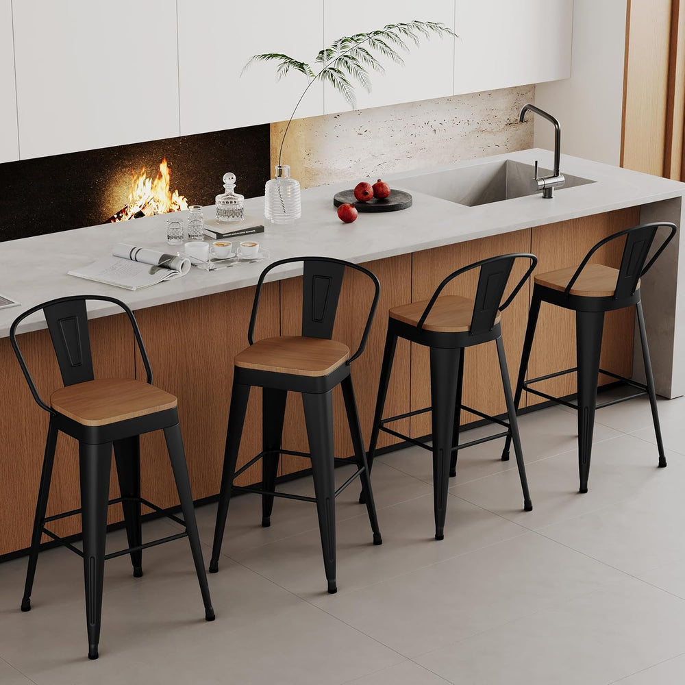 Aklaus Metal Bar Stools Set of 4,30 inch Barstools Bar Height Bar Stool with ...