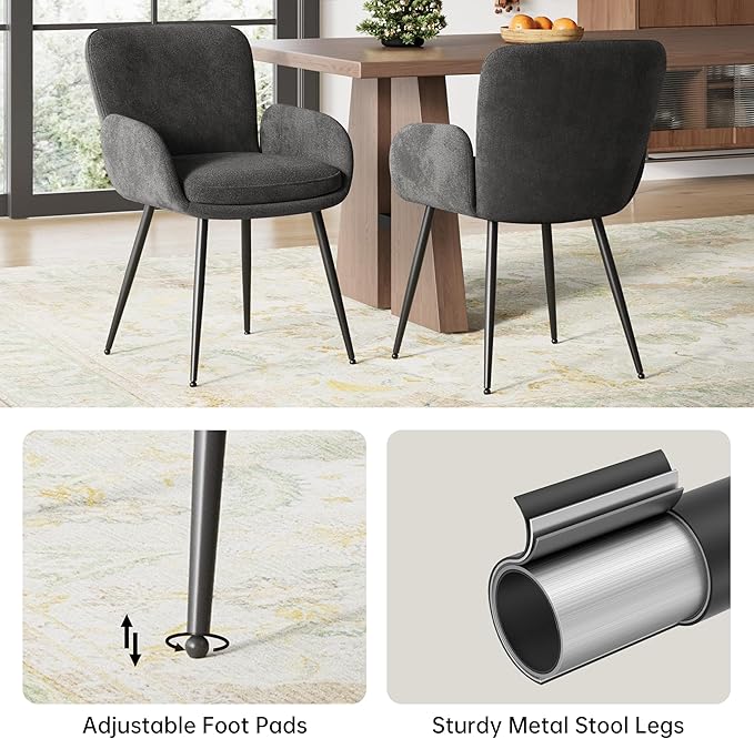 VKNOW Modern Dining Chairs Set of 6, Upholstered Dining Room Chair with Armrest, Kitchen Chairs with Curved Ergonomics Backrest for Living Room, Dining Room, Kitchen, Dark Grey