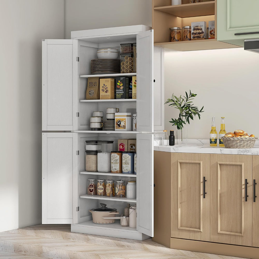 72" Tall Kitchen Pantry Storage Cabinet, 4-Door Freestanding Buffet with...