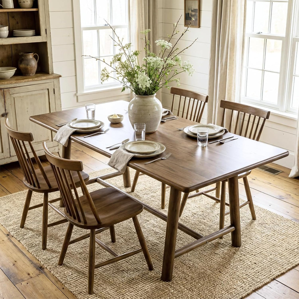 Ya-Home Walnut Dining Table, 69" Wood Kitchen Table with Solid Wood Legs...