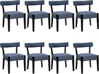 Modern Dining Chairs Set of 8, Upholstered Kitchen & Dining Room Chairs, Mid Century Modern Wooden Dining Chairs Oversized Sturdy Fabric Rounded Chairs Curved Back, Blue