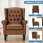 PU Leahter Wingback Accent Chairs Set of 2, High Back Armchair, Brown | Modern Tufted Upholstered Reading Seat with Wooden Legs & Removable Cushion | Comfy Single Sofa for Living Room, Bedroom