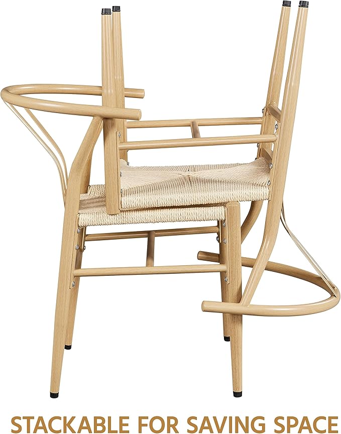 Yaheetech Weave Dining Chairs Set of 6 Mid-Century Modern Dining Room Chairs with Weave Hemp Seat and Metal Legs for Kitchen, Living Room, Restaurant, Wood Color