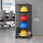 Stackable Safety Helmet Storage Boxes, Large Adjustable Hard Hat Placement Organizer Rack,with Wheels,for Construction Site/Garage/Workshop/Factory Helmet Display Shelf (Black, 4 Grids-1 * 4)