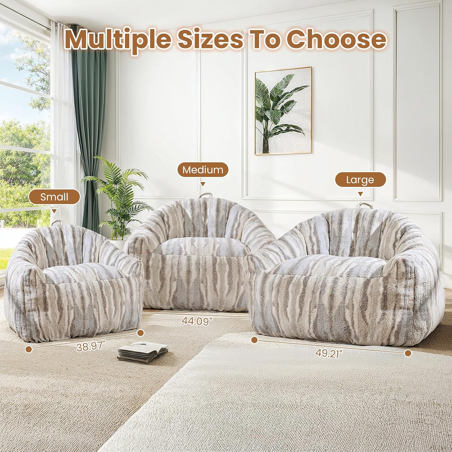 Bean Bag Chair for Adults, 44.1" Comfy Beanbag with Handle, Lazy Sofa Chair with Armrest, Great for Reading Gaming Watching TV, Living Room and Bedroom, XXL