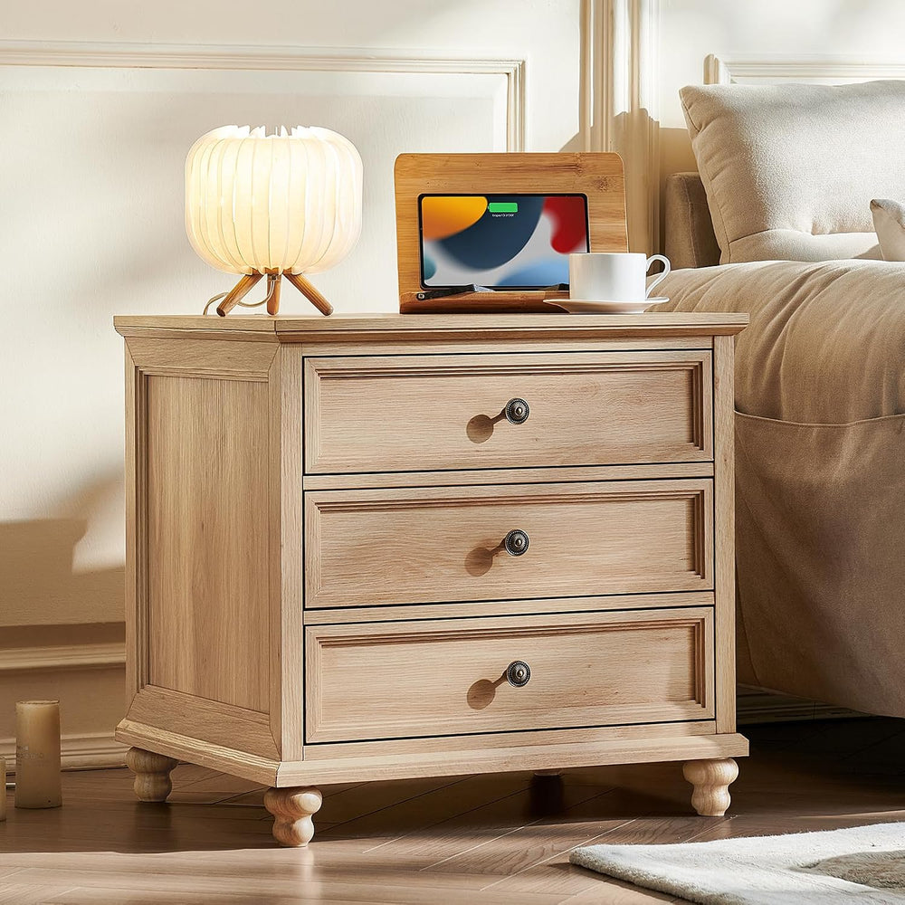 Joaxswe 24" Wide Farmhouse Night Stand Set of 2,Large End Table with 3 D...