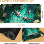 Large Mouse Pad Koi Fish Desk Mat, Extended Gaming Mouse Pad with Non-Slip Rubber Base, Thick 3mm Smooth Surface Keyboard Mat for Office & Home,35.43 x 15.75 in