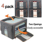 Linen Clothes Storage Bins, 4PCS Sturdy Closet Organizers and Storage Bin with Metal Frame, 2 Opening Ways Fabric Visible Lidded Storage Box for Organizing Clothing,Jeans,Sheets (4PC Gray, 60Liters)