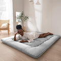 MAXYOYO Japanese Floor Mattress Futon Mattress, 4" Thicken Tatami Mat Sleeping Pad Foldable Roll Up Mat Boys Girls Dormitory Pad Kids Floor Lounger Pillow Bed, Charcoal Grey, Queen Size