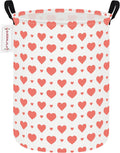 QUEENLALA Large Foldable Round Storage Basket Laundry Hamper, Pink Heart | 19.7"H x 15.15"D, waterproof & easy wipe. Folds flat to save space. Ideal for bedroom, bathroom, closet