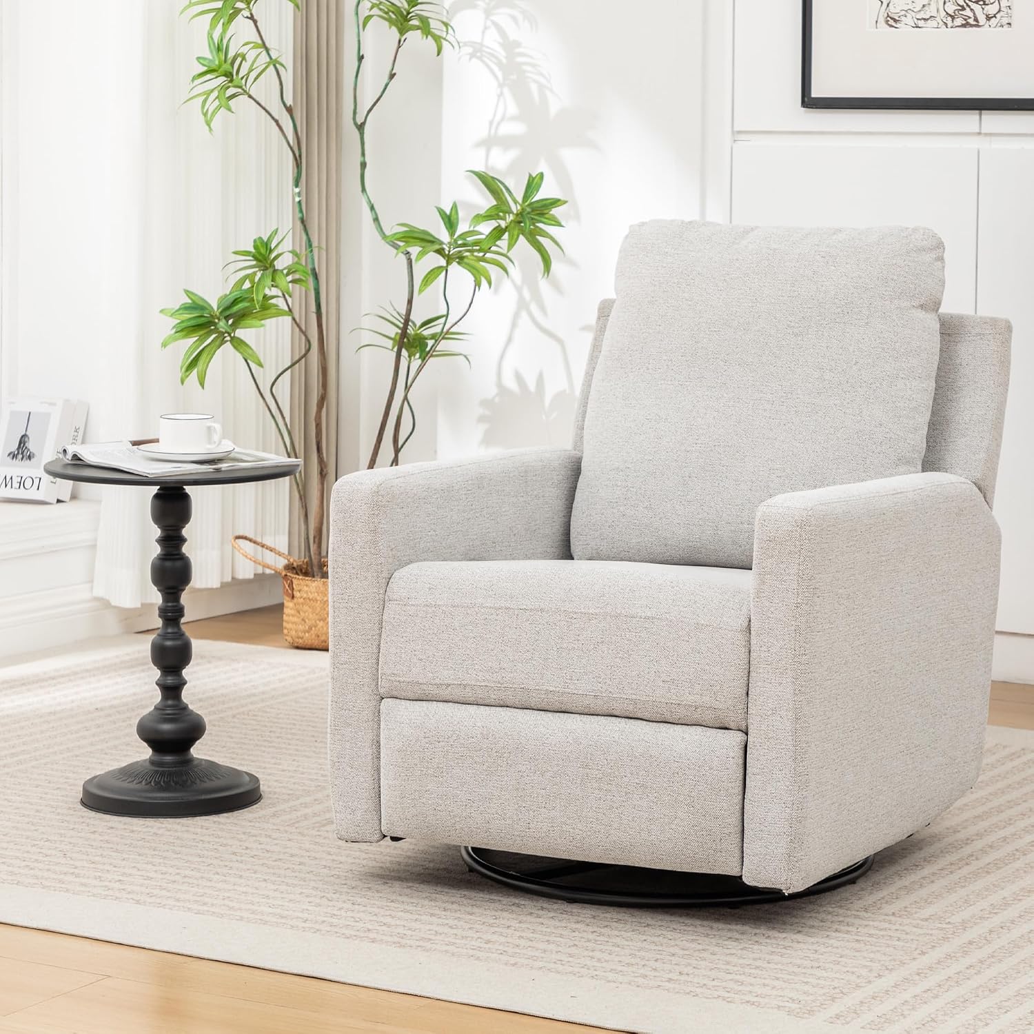 MINCETA Glider Recliner Chairs, Nursery Rocking Chairs, Gray | 360° Swivel Rocking Chairs with Metal Base, High Back Rocking Chair for Living Room, Chenille Fabric