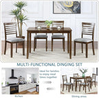 KEIKI 5-Piece Standard Height Dining Table Set with Rectangular Table and 4 Upholstered Ladder Backrset Chair, for 4 Person, Modern Wooden Table Set, Easy Assembly, for Kitchen, Dining Room, Walnut