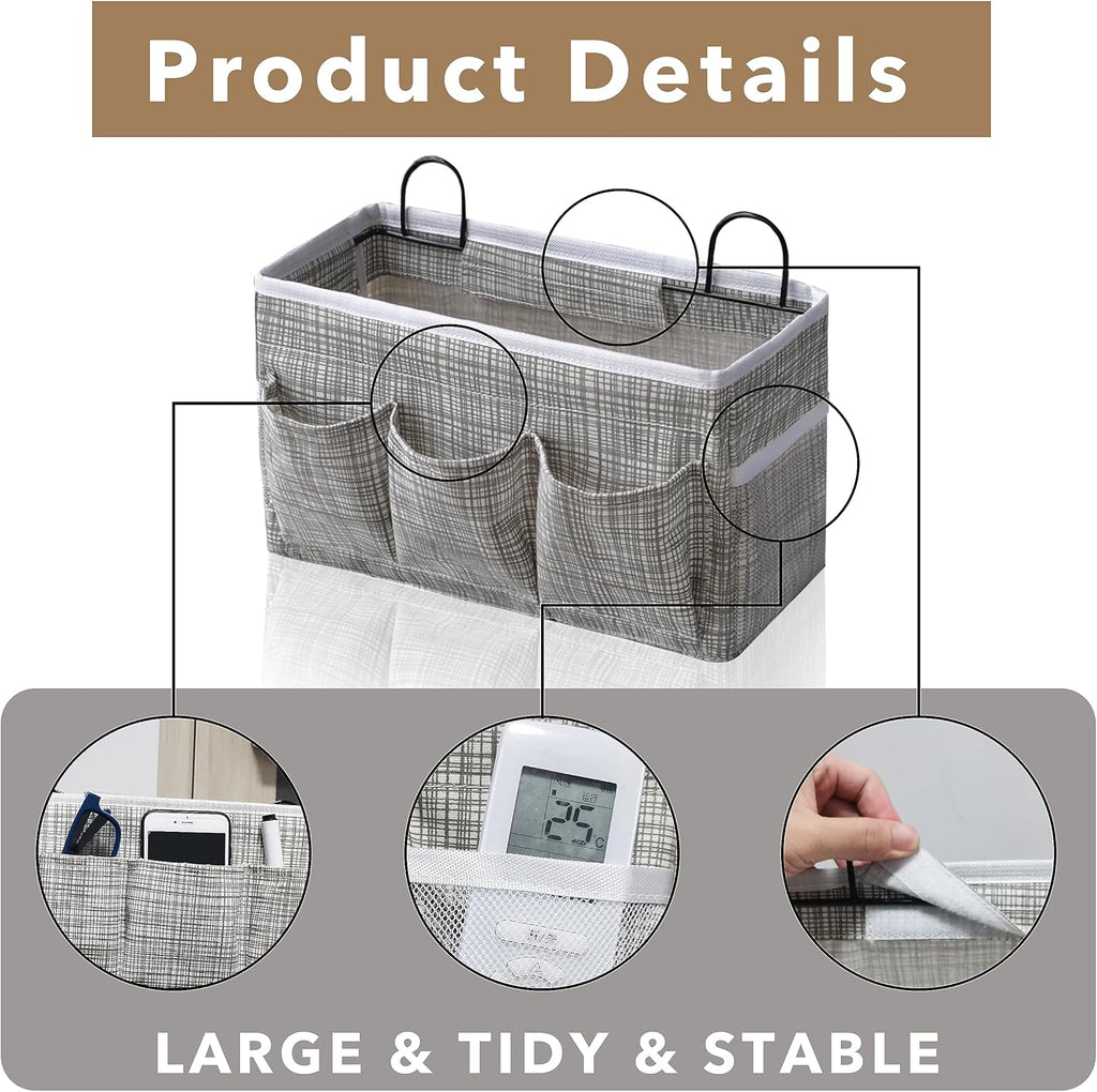 2pcs 3-pockets Large Wall Hanging Organizer Bag, Linen Fabric Door Hanging Storage Baskets with Pockets, Waterproof Bin for Kitchen, Bedroom, Office, RV Camper (Stripe_2pcs)