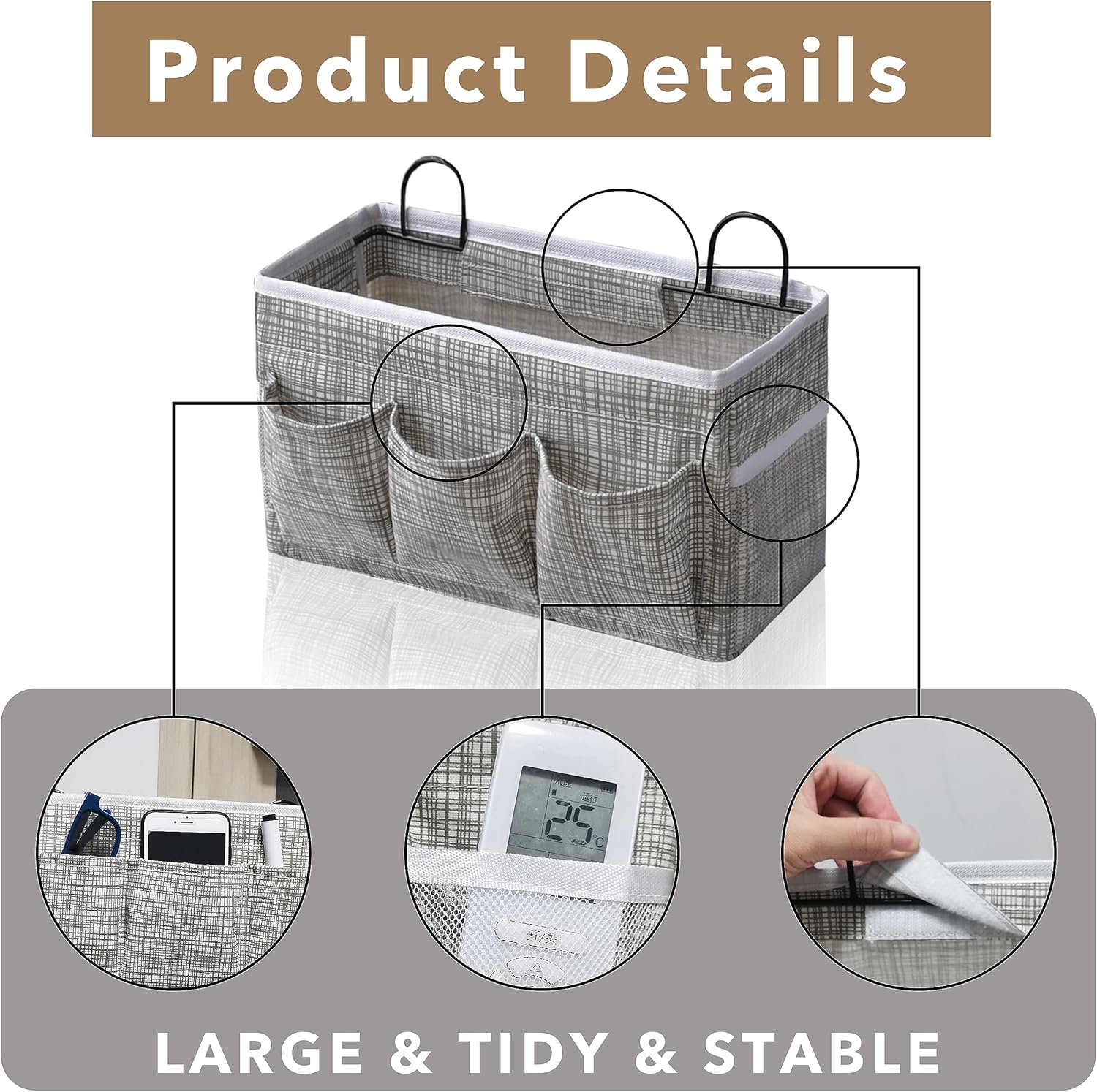 2pcs 3-pockets Large Wall Hanging Organizer Bag, Linen Fabric Door Hanging Storage Baskets with Pockets, Waterproof Bin for Kitchen, Bedroom, Office, RV Camper (Stripe_2pcs)