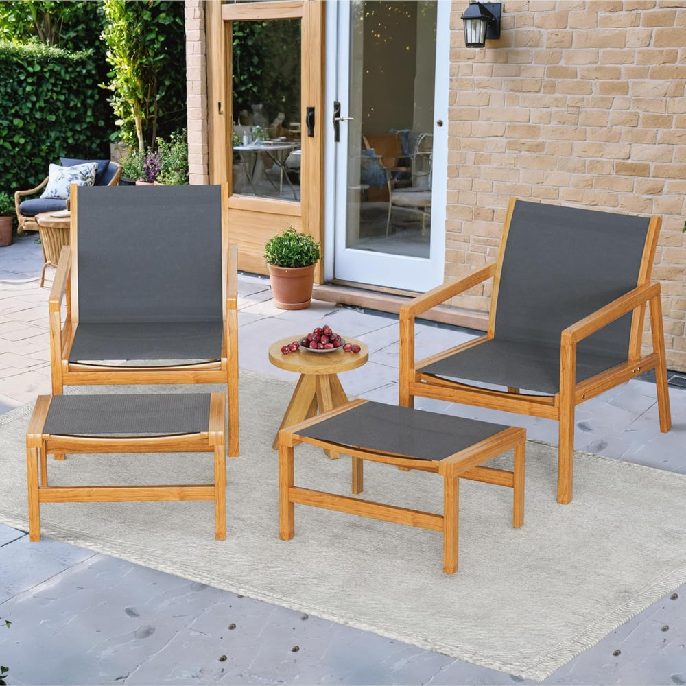 Greesum 4 Piece Furniture Outdoor Acacia Wood Chair with Ottoman for Porch, B...