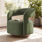 KISLOT, Swivel Accent Chair, Modern Arm Chair with Wooden Base, Green | Upholstered Barrel Chair with Open Back Design, Living Room Bedroom Reading Waitingroom
