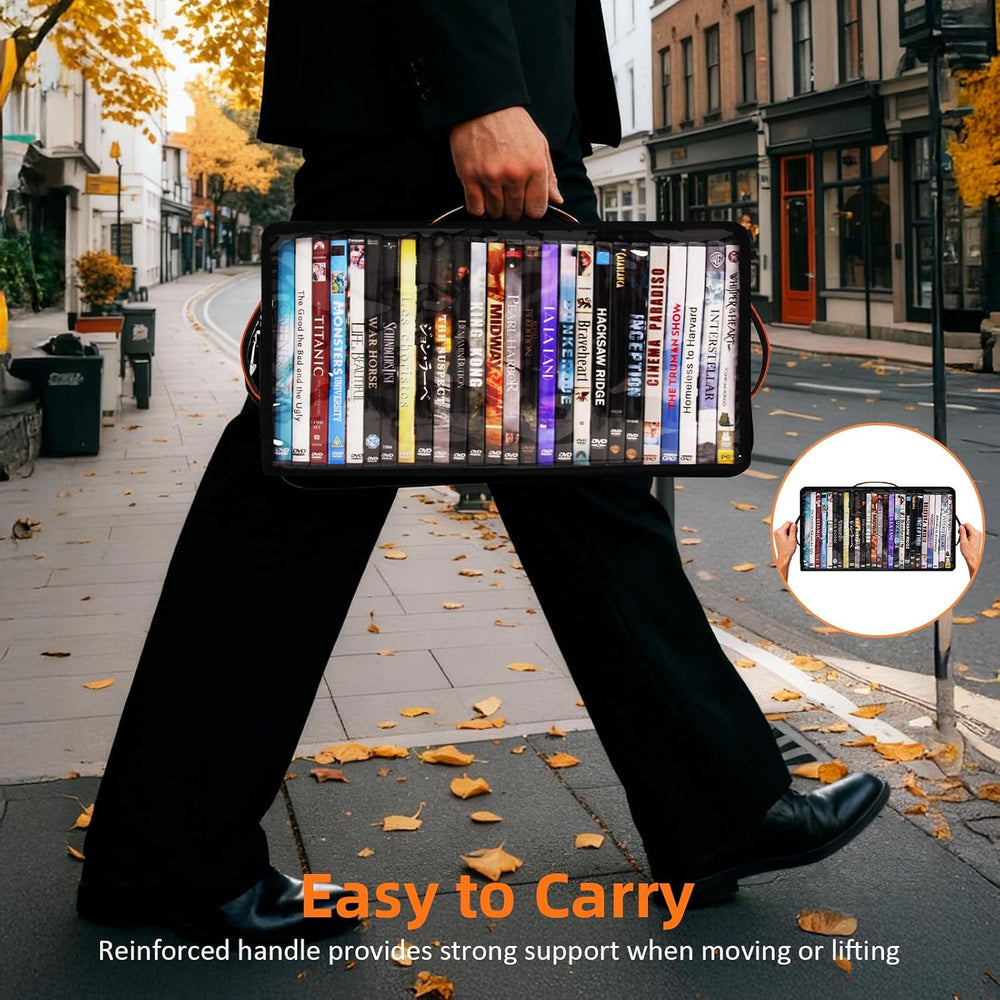 4 Pack DVD Storage Box, Stackable Oxford Fabric DVD Cases Holder with Front Z...