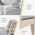 Madison Park Accent Chairs for Living Room Farmhouse Modern Armchair, Solid Wood, Antiqued Finish, Upholstered Seat Removable, Bedroom Lounge for Reading, 25.5" W, Light Blue/Antique Cream