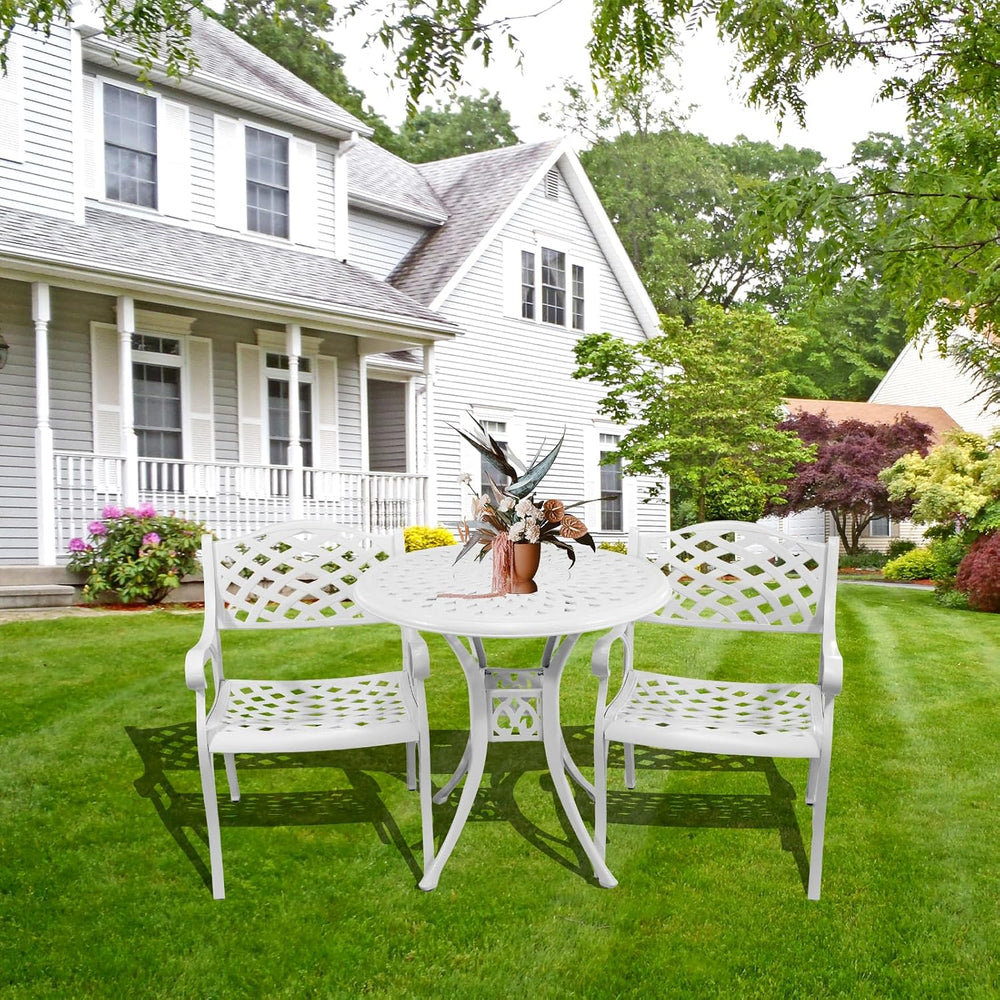 3 Piece Outdoor Dining Set,Cast Aluminum Bistro Set with Umbrella Hole, All W...