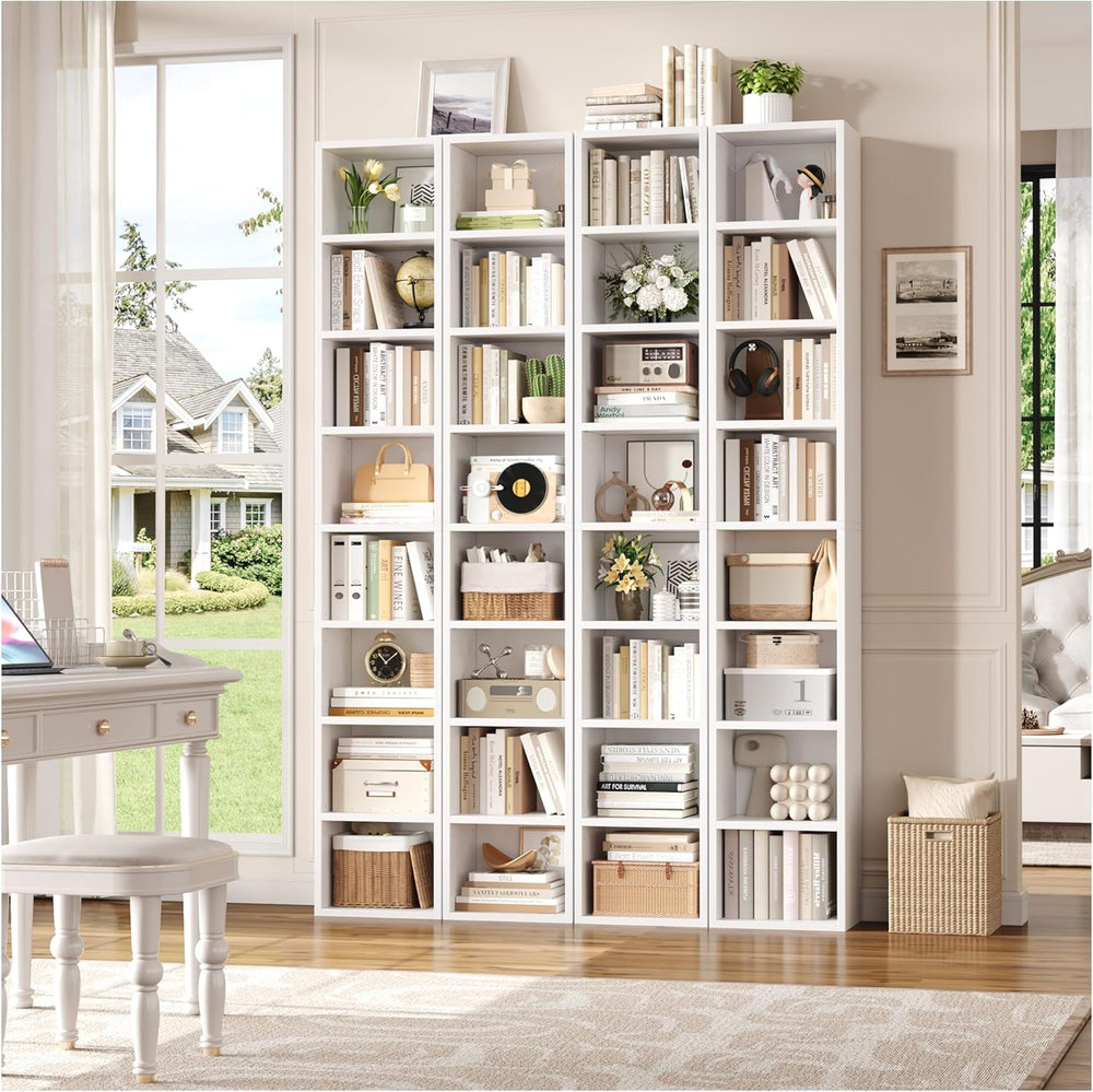 FOTOSOK White Bookshelf 8-Tier Narrow Bookshelf, 11.6 X 9.3 X 70.9 Tall CD DV...