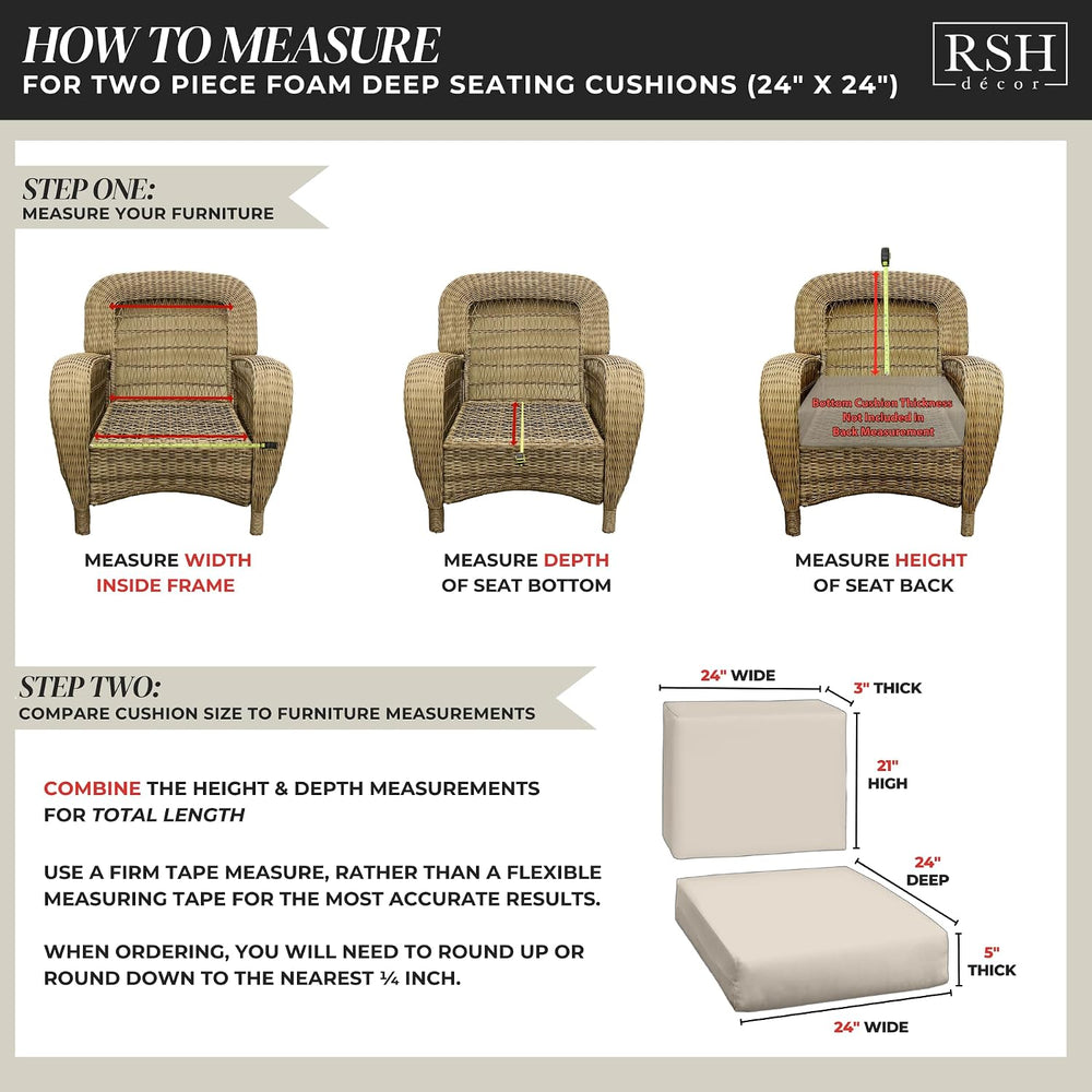 RSH DECOR: Deep Seating Chair Cushion Set | 24” x 24” Seat | All-Weather Spun...