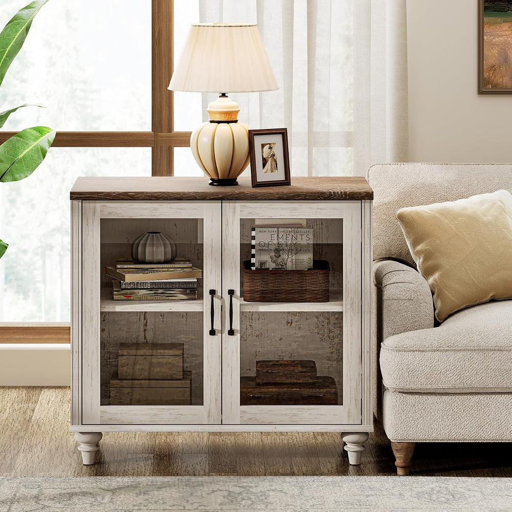 WAMPAT Farmhouse End Table with Ample Storage, Large Mid Century Modern Wood ...