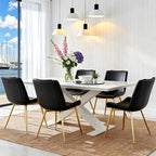 Brage Living Dining Chairs Set of 2, PU Leather Modern Armless Kitchen Dining Room Chairs, Upholstered Accent Side Chairs with Metal Legs (Black, Gold Legs)
