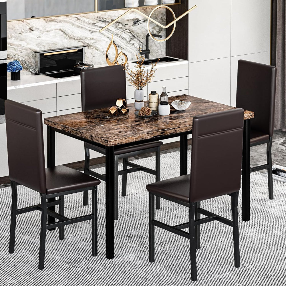 Recaceik 5-Piece Dining Table Set for 4, Faux Marble Kitchen Table Chairs Set...