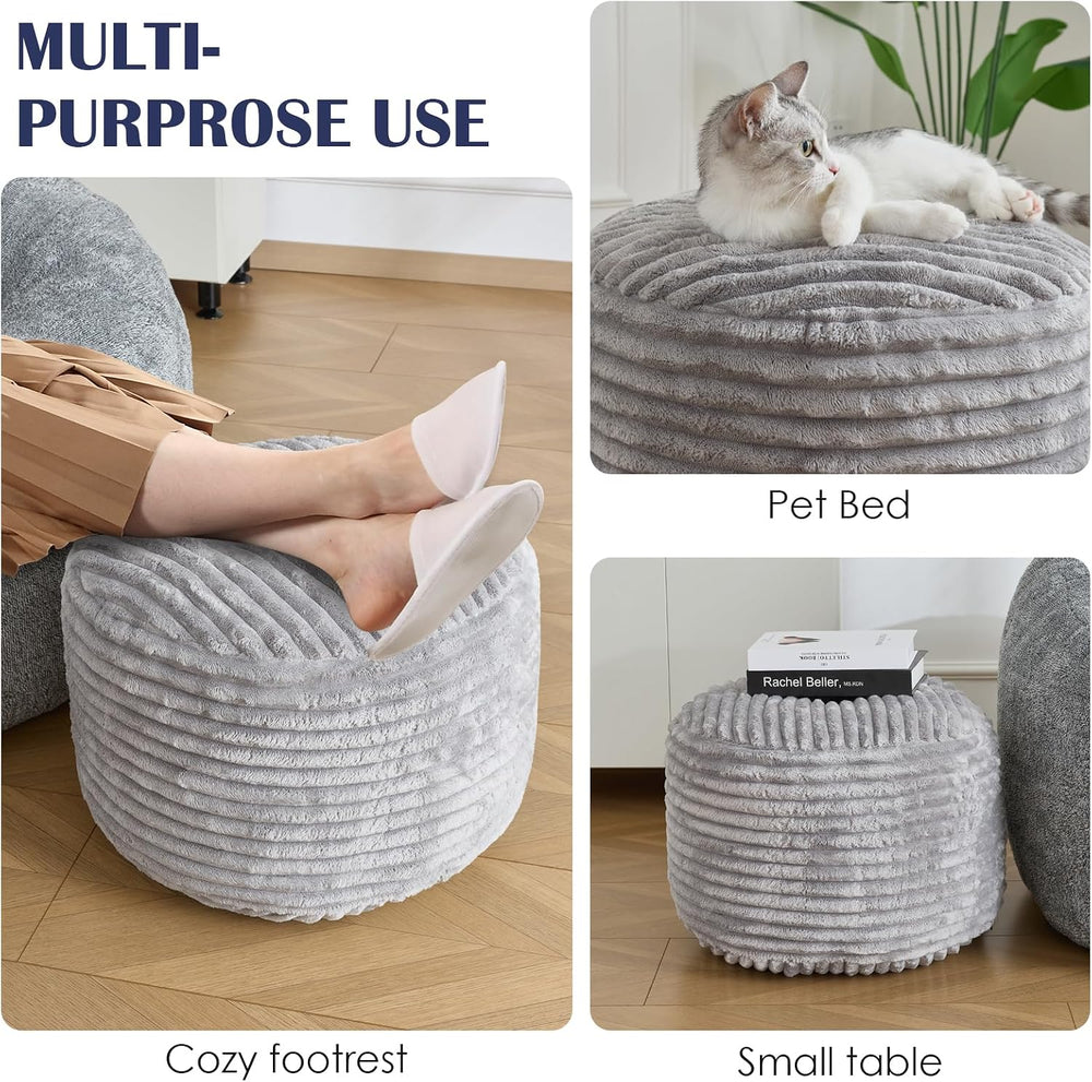 SHOUREN Stuffed Round Ottoman,Pouf Ottoman Foot Rest,20 X 15 in,Light Grey | ...
