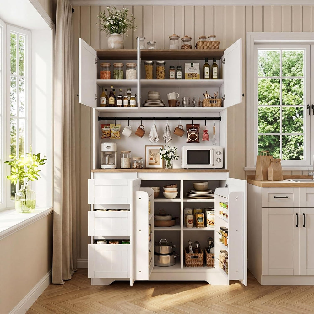 70.8'' LED Pantry Cabinet with Charging Station, Tall Kitchen Pantry ...