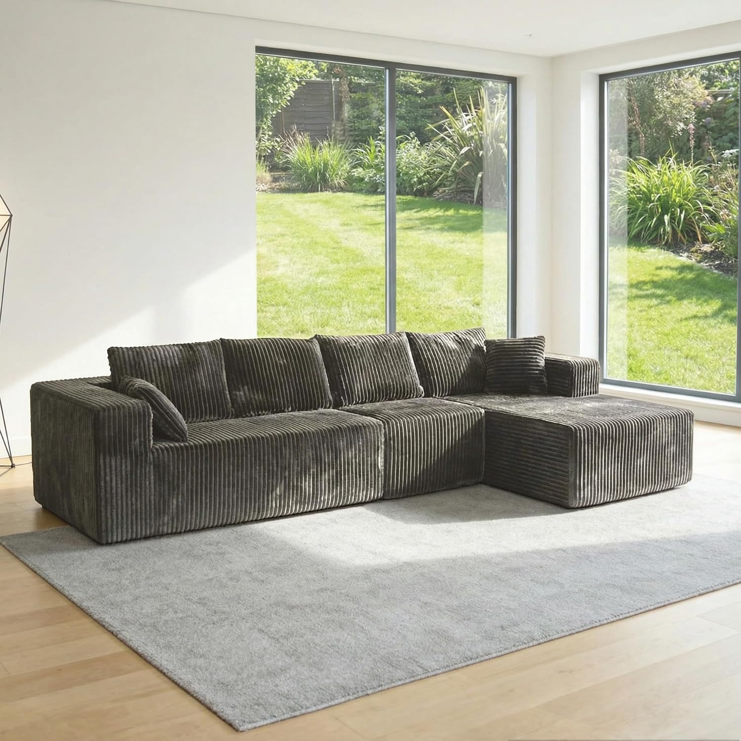 Upgrade 138’’ L Shape Cloud Couch, Plush Corduroy Sectional Sofa with Chaise, Boneless Couches for Living Room Bedroom, No Assembly Required (Khaki, 138'' Right Facing Chaise)