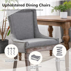 Modern Dining Chairs Set of 6, High Back Dining Chairs Side Chairs with Solid Wood Legs, Upholstered Fabric Dining Room Chairs for Dining Room Kitchen, Grey