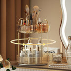 YCIA&DONE Rotating Makeup Organizer for Vanity, Large Capacity Make Up Storage Skin care Shelf Perfume Holders Cosmetic Dresser Organizer Countertop Spinning 360 (Amber Gold, 2Tiers)