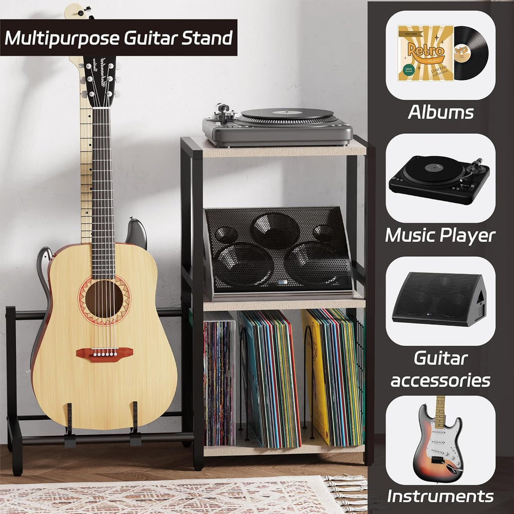 YAKANJ End Table with Guitar Stand,Record Player Stand,Vinyl Records Storage,...